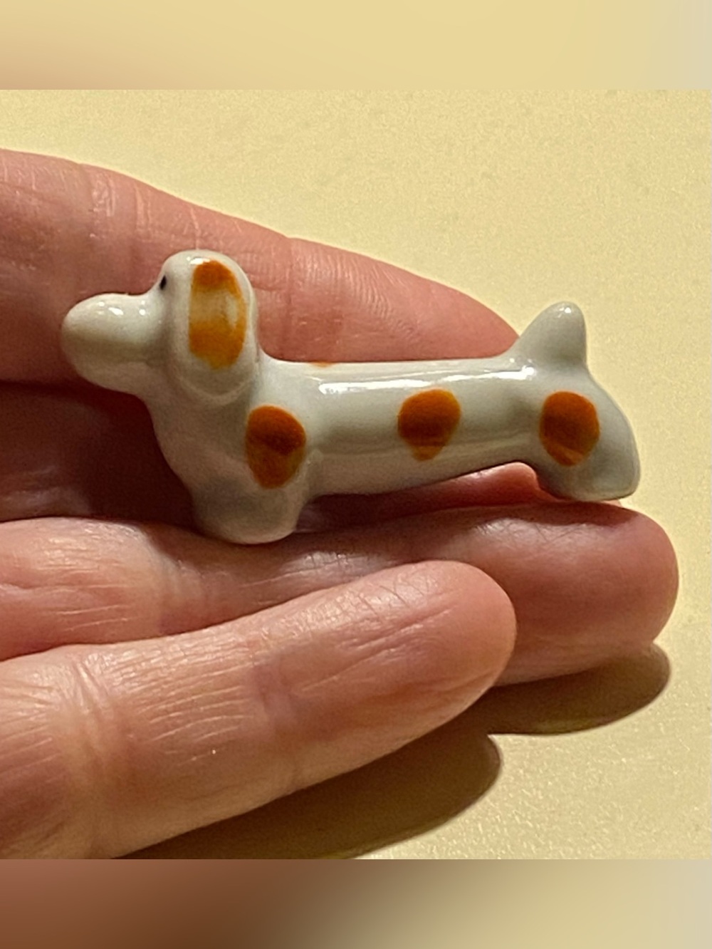 Japanese Chopstick Rest Ceramic Dachshund Dog Figurine Orange Mino Ware Hashioki